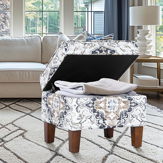 Home Decor | Dinah Collection Modern Storage Ottoman | Ottoman with Storage for Living Room & Bedroom(Antiqued Ebony Cream)-DeskLoop Office