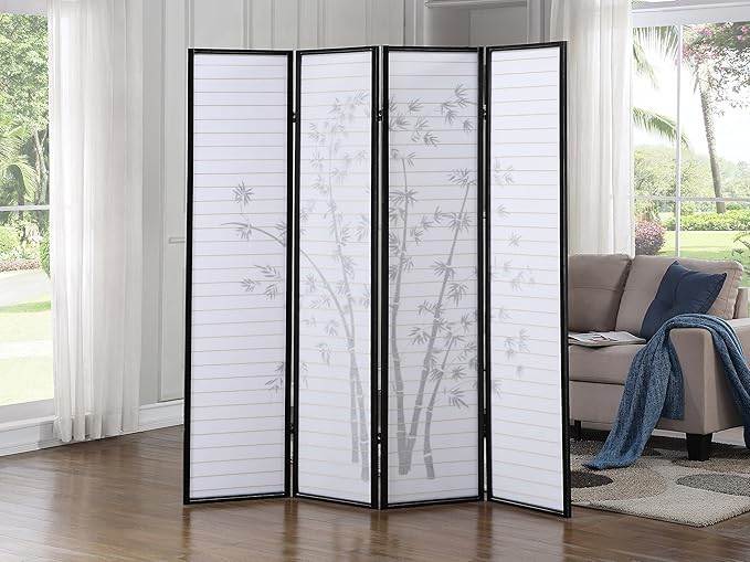 NicBex Room Divider 4 Panel Room Dividers with Oriental Style Partition Room Dividers and Folding Privacy Screens Wall Divider for Home, Office, Room Separation,72" W x 1" D x 71" H, Black-DeskLoop Office