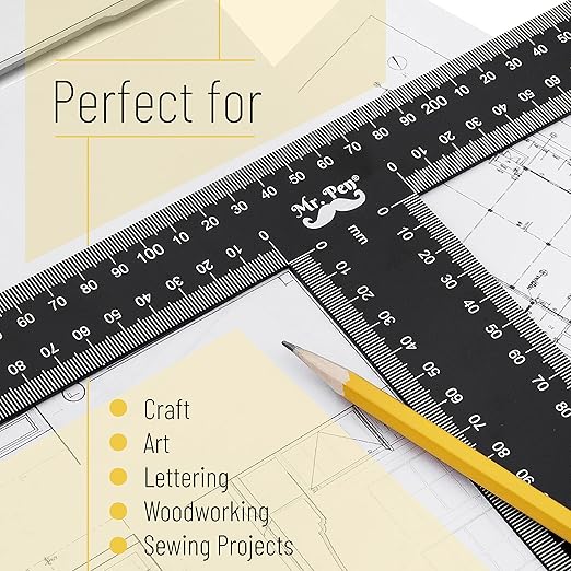 Mr. Pen - T Square, T Ruler, 12 inch Metal Ruler, T Square Ruler, Drafting Tools, Architect Ruler, Set Square, Drafting Ruler, Tsquare, Truler, Architectural Triangle, Tee Ruler, L Square, Scale Ruler-DeskLoop Office