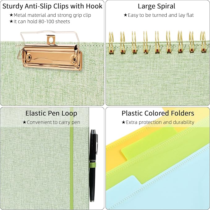 Ospelelf Green Foldable Spiral Clipboard Folio - Image 4