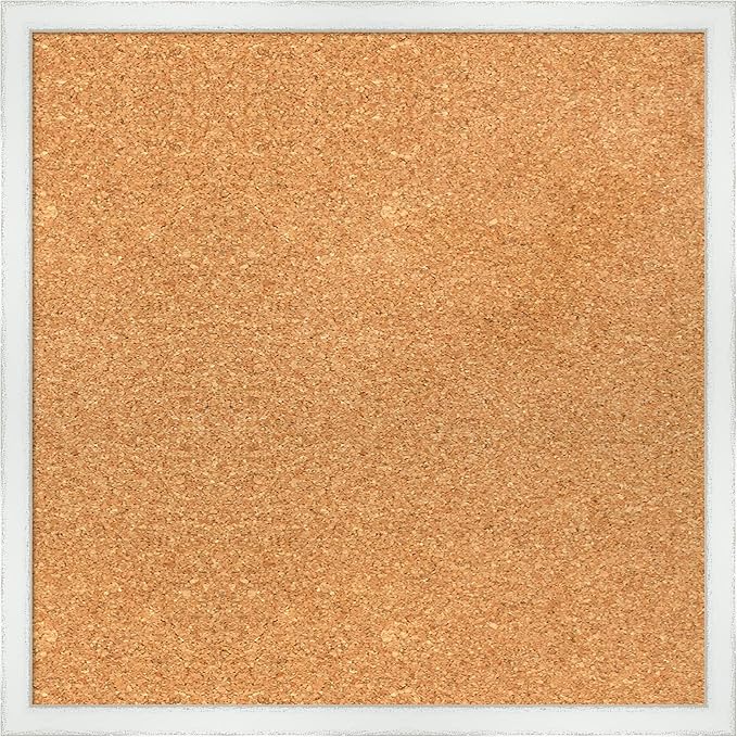 Amanti Art Natural Cork Board for Wall, 19x19 Vision Board with White Frame, Small Corkboard Office Decor for Home Organization, Country Rustic Corkboard Pinboard to Display Items for Home-DeskLoop Office