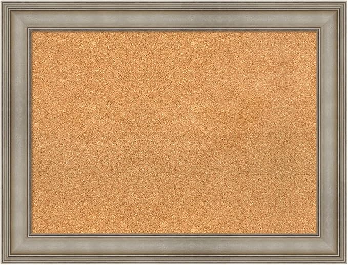 Amanti Art Natural Cork Board for Wall, 25x33 Vision Board with Silver Wood Frame, Medium Corkboard Office Decor for Home Organization, Traditional Corkboard Pinboard to display items for home-DeskLoop Office