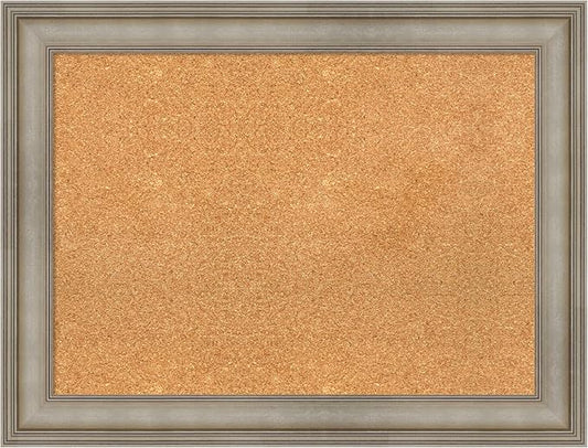 Amanti Art Natural Cork Board for Wall, 25x33 Vision Board with Silver Wood Frame, Medium Corkboard Office Decor for Home Organization, Traditional Corkboard Pinboard to display items for home-DeskLoop Office