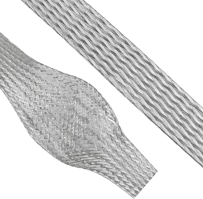 9/16" Wide Tinned Copper Braided Metal Wire Shielding Sleeve Ground Strap by BuyUneed