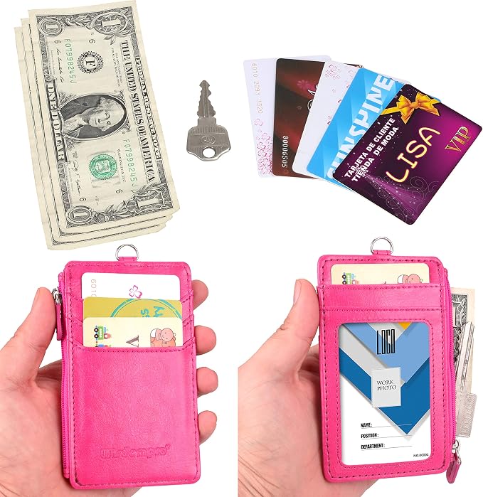Badge Holder with Zip, Wisdompro Double Sided PU Leather ID Badge Card Holder - Image 4