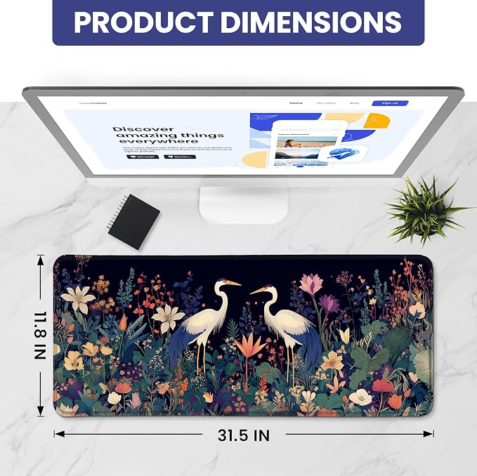 Aesthetic Desk Mat, Cute Midnight Cranes Desk Pad Protector - Image 2