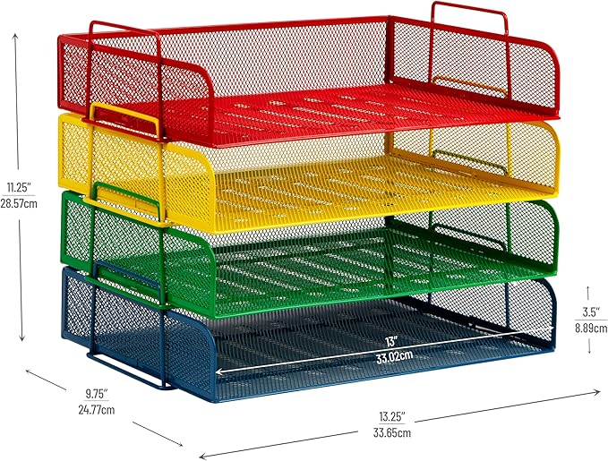 Mind Reader Stackable Paper Tray, Classroom Organizer, File Storage, Metal Mesh - Image 3