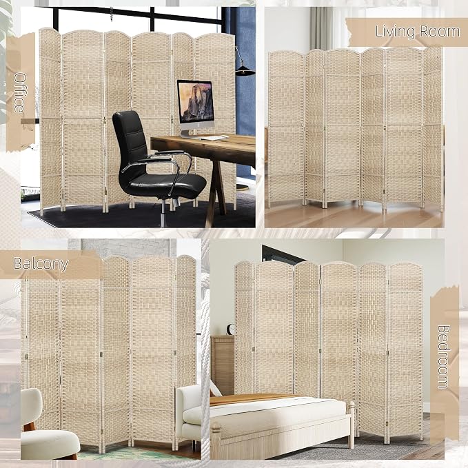 HOMCOM 6 Panel Room Divider, Hand-Woven Freestanding Wall Partition - Image 6