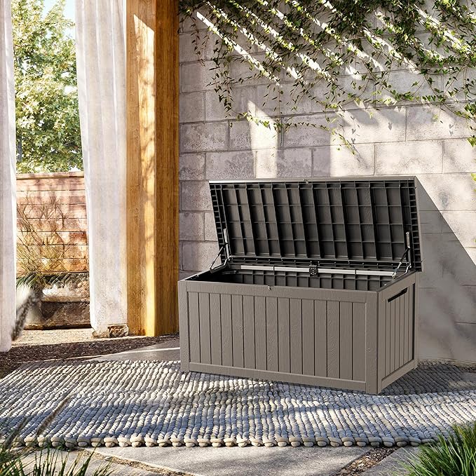 200 Gallon Lockable Resin Deck Box, Waterproof & UV-Resistant Outdoor Storage Box for Outdoor Cushion Storage, Garden Tools & Pool Accessories Storage, Gray-DeskLoop Office