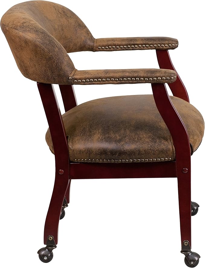 EMMA + OLIVER Bomber Jacket Brown Luxurious Conference Chair with Casters-DeskLoop Office