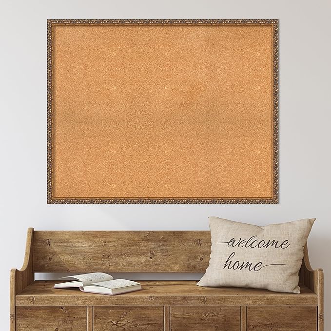 Amanti Art Natural Cork Board for Wall, 32x40 Vision Board with Bronze Frame, X-Large Corkboard Office Decor for Home Organization, Traditional Corkboard Pinboard to Display Items for Home-DeskLoop Office
