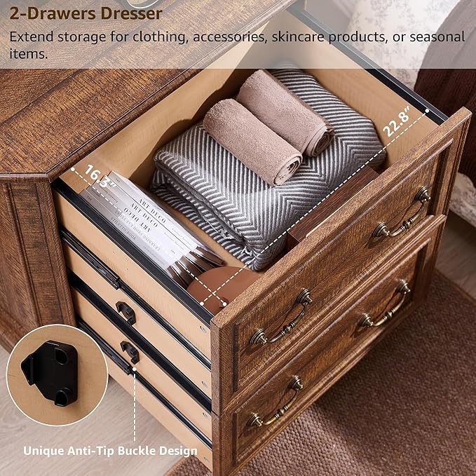 T4TREAM 2 Drawer File Cabinet-30 Wide Wooden Extended Desktop, Farmhouse Filing Cabinet with Smooth Rails, Holds Letter/Legal/A4, Hexagonal Design & Framed Drawer Fronts, Reclaimed Barnwood-DeskLoop Office