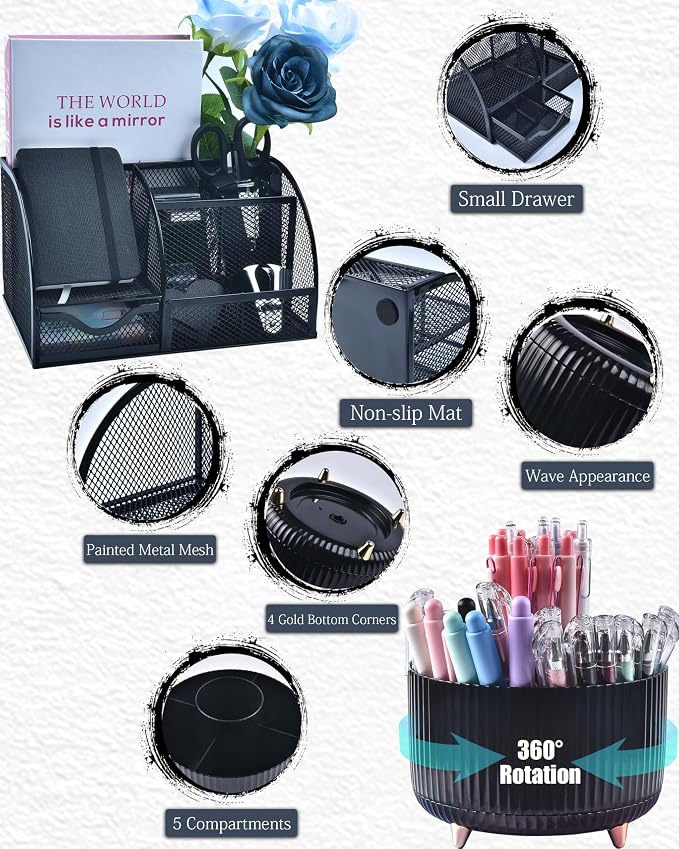 LXEVIHK 20Pcs Black Desk Organizers and Accessories - Image 2