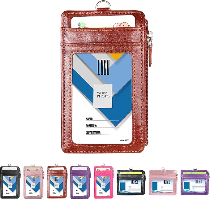 Badge Holder with Zip, Wisdompro 2-Sided Vertical Style PU Leather ID Badge - Image 9