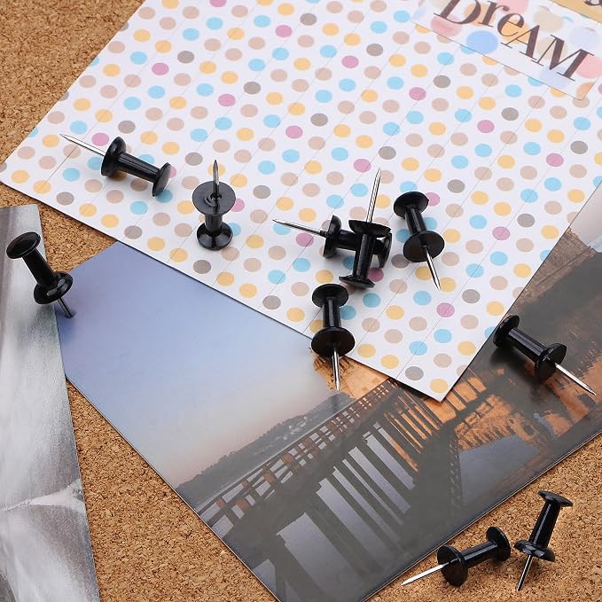 Push Pins 100-count Black Thumb Tacks Standard Dark Pushpins Steel Point and - Image 5