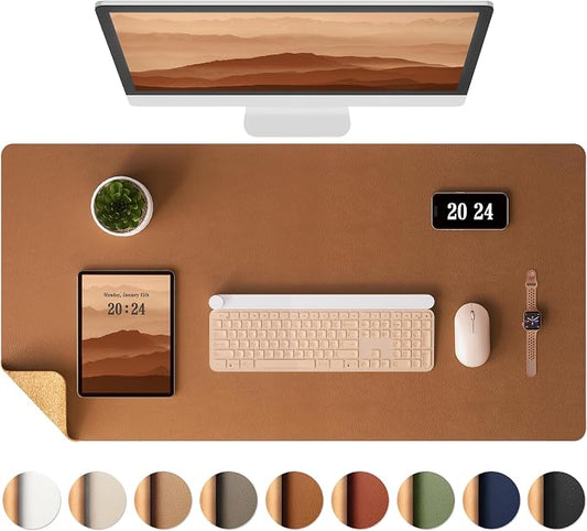 Aothia Double-Sided Desk Pad, 35.4" x 15.7"Leather Desk Mat, Eco Cork Desk Pad by AothiaSimpleNaturalUnique