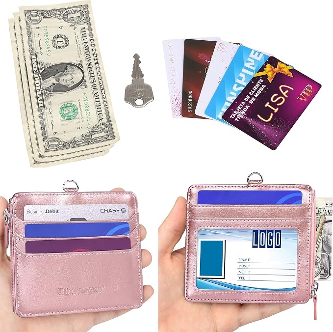Badge Holder with Zip, Wisdompro 2-Sided PU Leather ID Badge Holder with 1 ID - Image 4