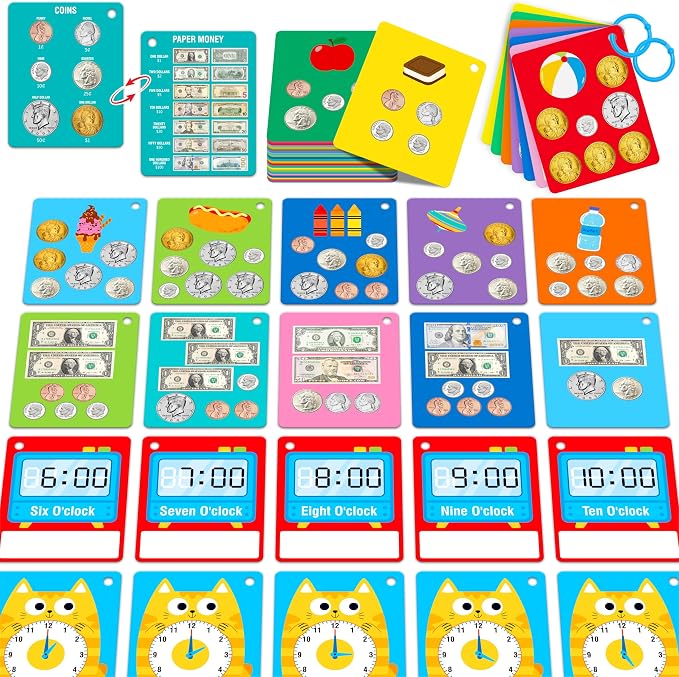 52 PCS Time & Money Flashcards, Double Sided Cognition Cards-Coin Value by SpriteGru