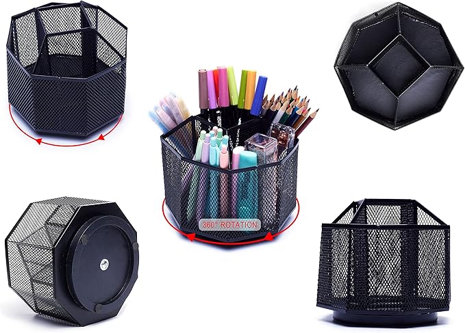 Exerz Desk Organiser/Mesh Desk Tidy Candy/Pen Holder/Multifunctional Organiser 360 Rotating-DeskLoop Office