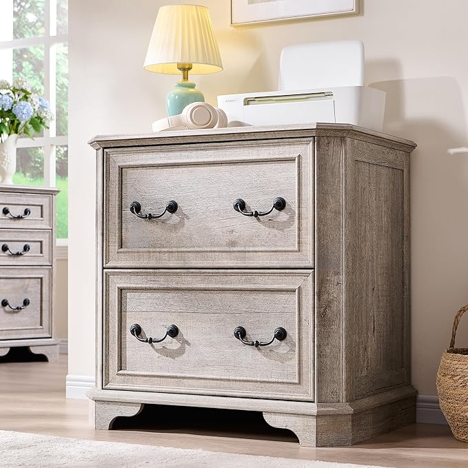 T4TREAM 2 Drawer File Cabinet-30 Wide Wooden Extended Desktop, Farmhouse Filing Cabinet with Smooth Rails, Holds Letter/Legal/A4, Hexagonal Design & Framed Drawer Fronts, Light Rustic Oak-DeskLoop Office