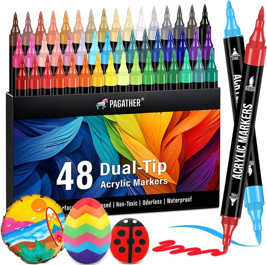 Pagather 48 Colors Acrylic Paint Markers, Dual Tip by Pagather
