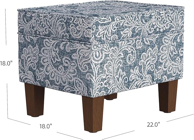 Home Decor | Dinah Collection Modern Storage Ottoman | Ottoman with Storage for Living Room & Bedroom(Blue Denim Jacobean Print)-DeskLoop Office