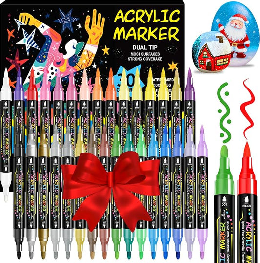 WINSONS 30 Colors Dual Tip Acrylic Paint Markers Pens- Premium Acrylic Paint by WINSONS