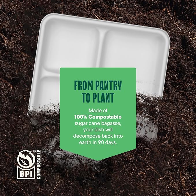 100% Compostable, Large 5 Compartment, Disposable Tray - Image 6