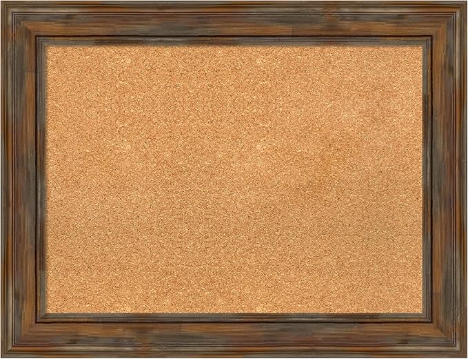 Amanti Art Natural Cork Board for Wall, 26x34 Vision Board with Brown Wood Frame, Medium Corkboard Office Decor for Home Organization, Rustic Farmhouse Corkboard Pinboard to display items for home-DeskLoop Office