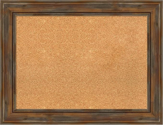 Amanti Art Natural Cork Board for Wall, 26x34 Vision Board with Brown Wood Frame, Medium Corkboard Office Decor for Home Organization, Rustic Farmhouse Corkboard Pinboard to display items for home-DeskLoop Office