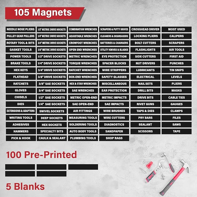 105 Pcs Magnetic Tool Box Labels, Heavy Duty Tool Chest Drawer Badges, 100 - Image 7
