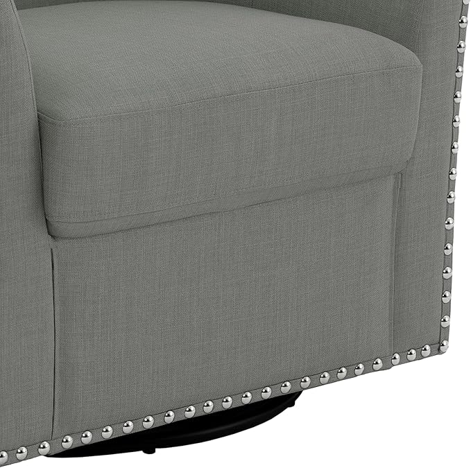 UIXE 360° Swivel Barrel Accent Chair, Modern Upholstered Arm Chair Round Club Armchair, Nailhead Trim Single Sofa Seating in Fabric for Living Room - Light Gray-DeskLoop Office