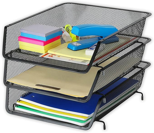 Simple Houseware Stackable Desk File Document Letter Tray Organizer, Black - 3 Pack