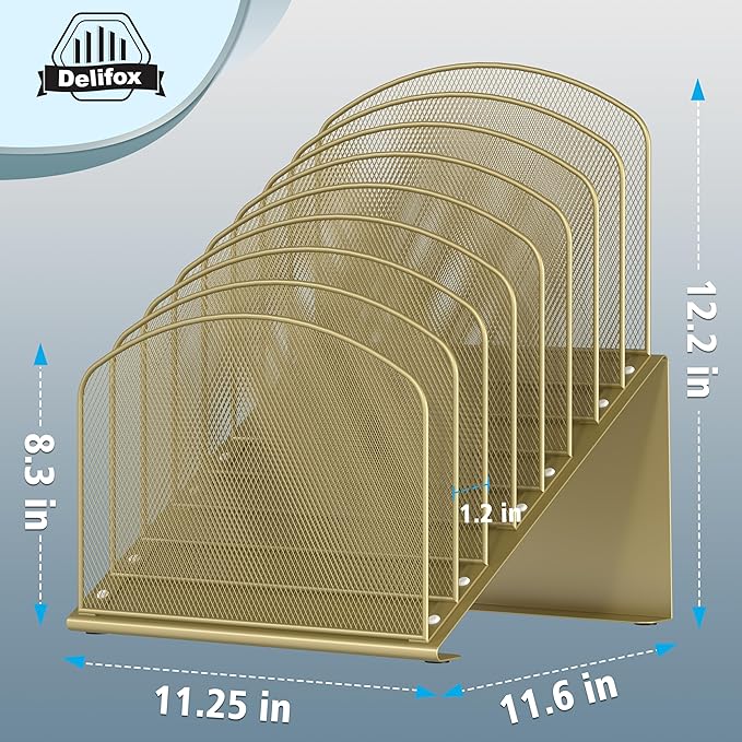 Inclined Desk File Organizer, 8-Section Upright Desk Organizer Standing File - Image 2