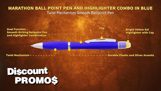 DISCOUNT PROMOS 10 Marathon Gel Highlighter Pens Pack - Twist Mechanism, Ballpoint - Blue-DeskLoop Office