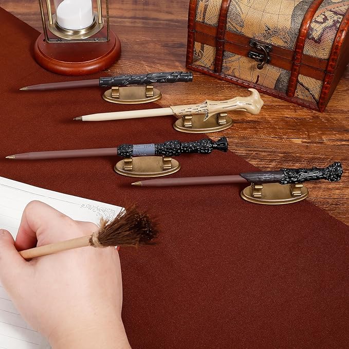 4PCS Resin Pen Holders Wizard Magic Wand Display Stands Mini Holders for Pencil Desk Decor Collection, 2.8'' L×1.1'' W× 0.9'' H, Gold-DeskLoop Office