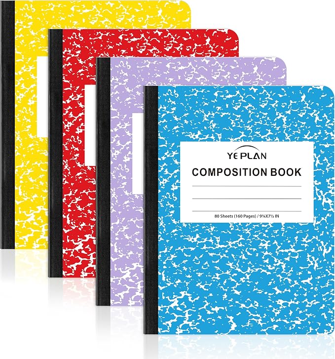 Yeplan Composition Notebooks 4 pack, Wide Ruled Notebook Paper, 9 3/4" x 7 1/2" by Yeplan