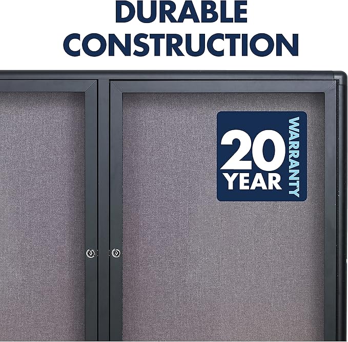 Quartet Enclosed Fabric Bulletin Board, 4 x 3 Feet, 2 Doors, Black Frame with Gray Fabric (2364L)-DeskLoop Office