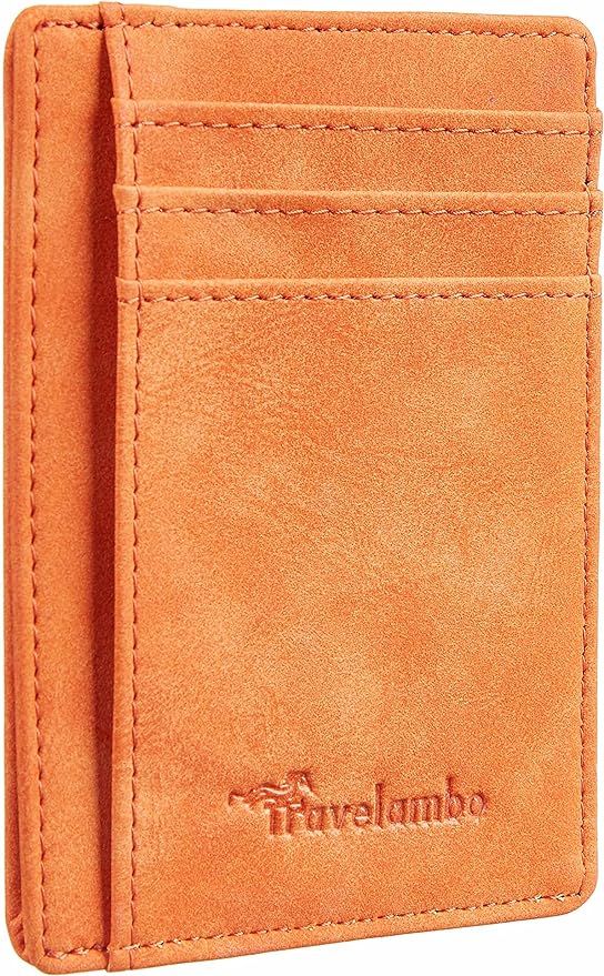 Travelambo Slim Wallet Front Pocket Minimalist Leather RFID Blocking Medium Size by Travelambo