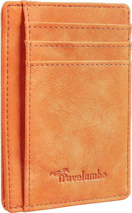 Travelambo Slim Wallet Front Pocket Minimalist Leather RFID Blocking Medium Size by Travelambo