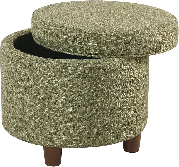HomePop Home Decor | Upholstered Round Storage Ottoman | Ottoman with Storage for Living Room & Bedroom, Green Tweed-DeskLoop Office