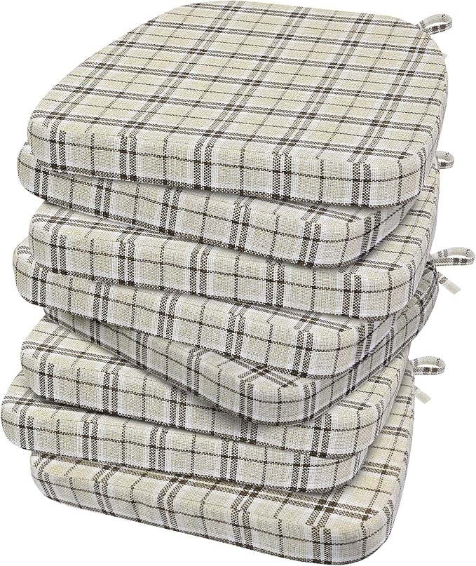 AAAAAcessories D-Shaped Chair Cushions, Machine-Washable Cover, Tan Plaid by AAAAAcessories