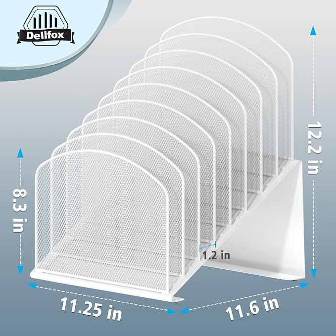 Inclined Desk File Organizer, 8-Section Upright Desk Organizer Standing File - Image 2