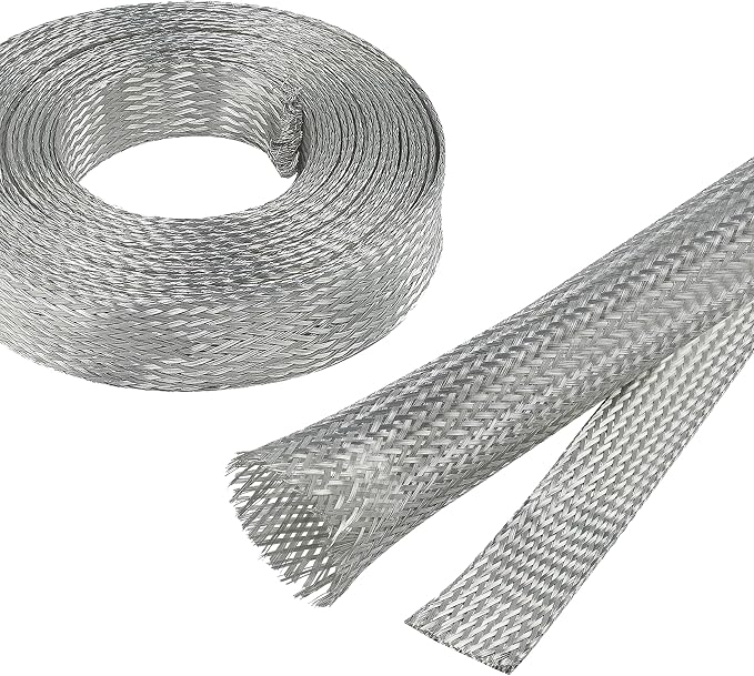 11/16" Wide Tinned Copper Braided Metal Wire Shielding Sleeve Ground Strap by BuyUneed