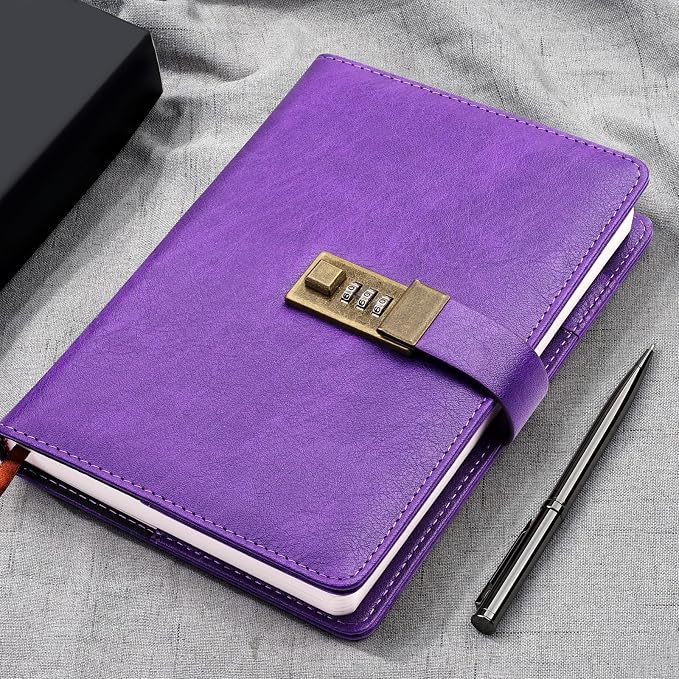 WEMATE Diary with Lock, A5 PU Leather Journal with Lock 240 Pages, Vintage - Image 5