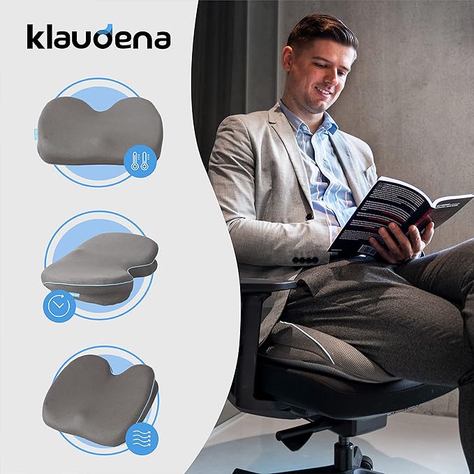 Klaudena | Office Chair Cushion for Tailbone Pain & Pressure Relief | Seat Cushion for Long Sitting Hours | Coccyx Lower Back Support | Memory Foam Cushions for Hip & Sciatica | Ergonomic Butt Pillow-DeskLoop Office