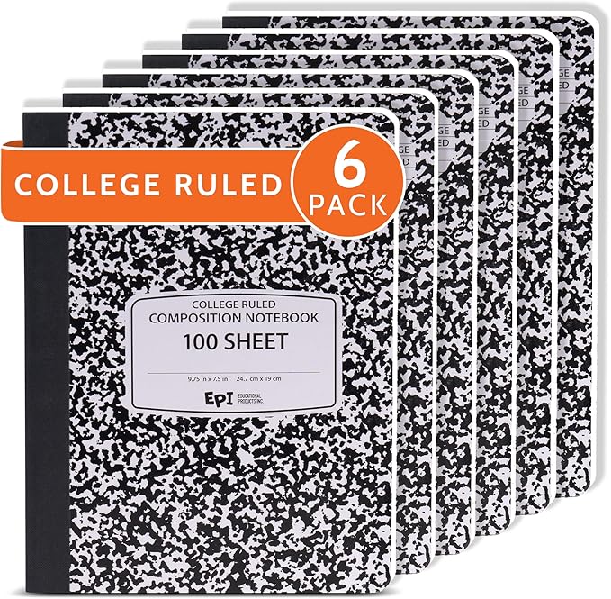 6 Pack - EPI College Ruled Composition Notebook Black - 200 Pages, 9-3/4 x 7-½ by EPI