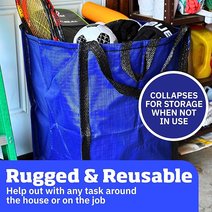 DURASACK Heavy Duty Home and Yard Bags 48-Gallon Reusable Self-Standing Lawn and Leaf Bags Garbage Can with Reinforced Handles, Blue, 3 Pack-DeskLoop Office