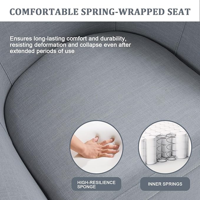 UIXE 360° Swivel Barrel Accent Chair, Modern Round Arm Chair Upholstered Club Armchair, Single Sofa Seating in Fabric for Living Room, Bedroom (Pebble Grey)-DeskLoop Office