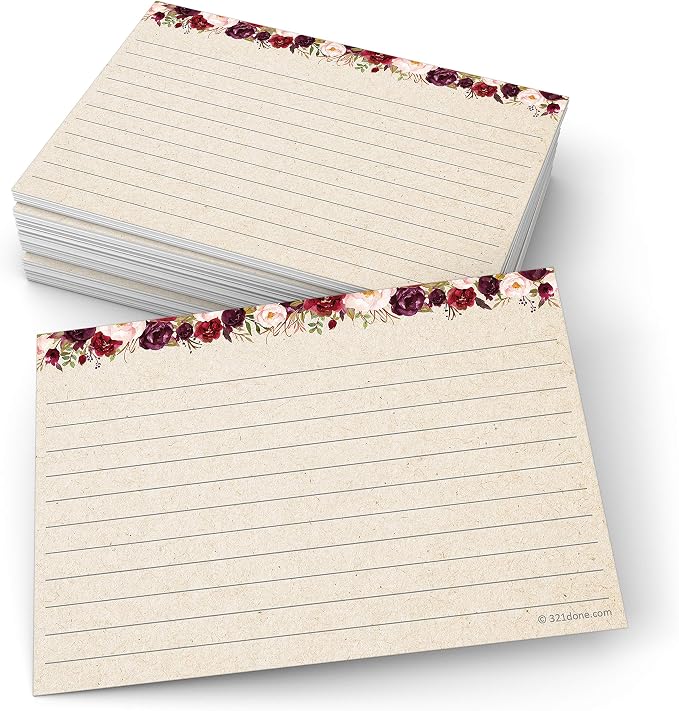 321Done Ruled Note Cards, Floral 4x6 Thick Index Cards by 321Done